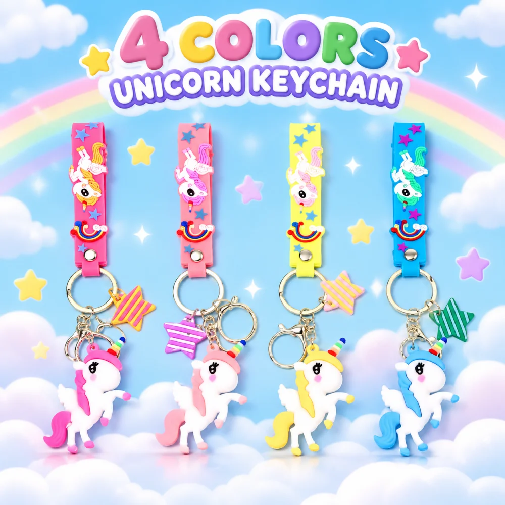 Unicorn Keychain for Girls Kids, Rainbow Backpack Charm, School Bag Pendant, Zipper Pull, Purse Charm, Birthday Gift