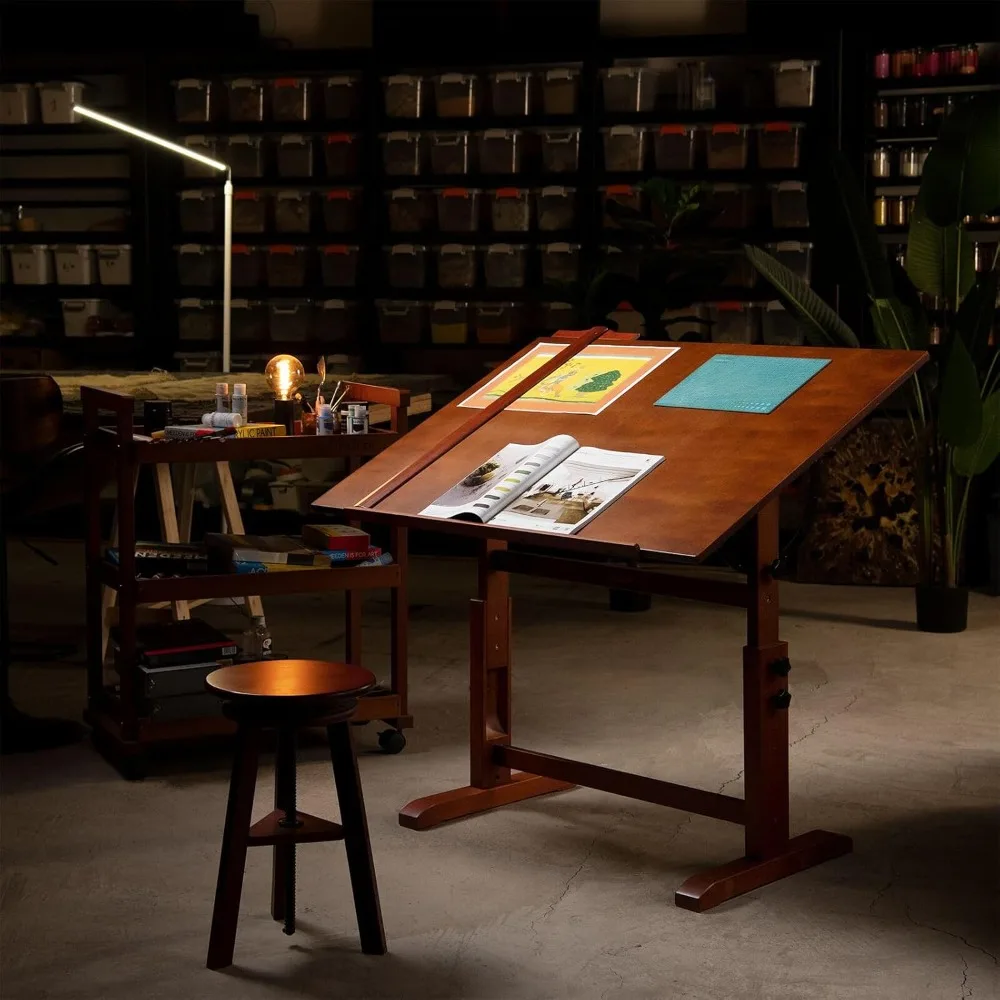 طاولة صياغة خشبية كبيرة جدًا وبراز صياغة خشبية #1