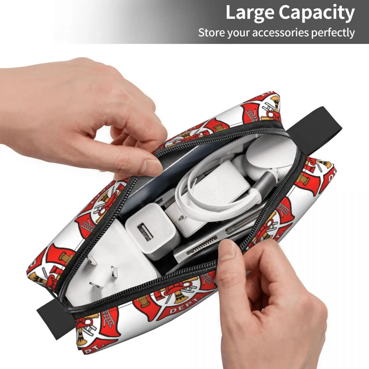 Firefighter Department Logo Toiletry Bag Fireman Fire Rescue Makeup Cosmetic Organizer Women Beauty Storage Dopp Kit Box