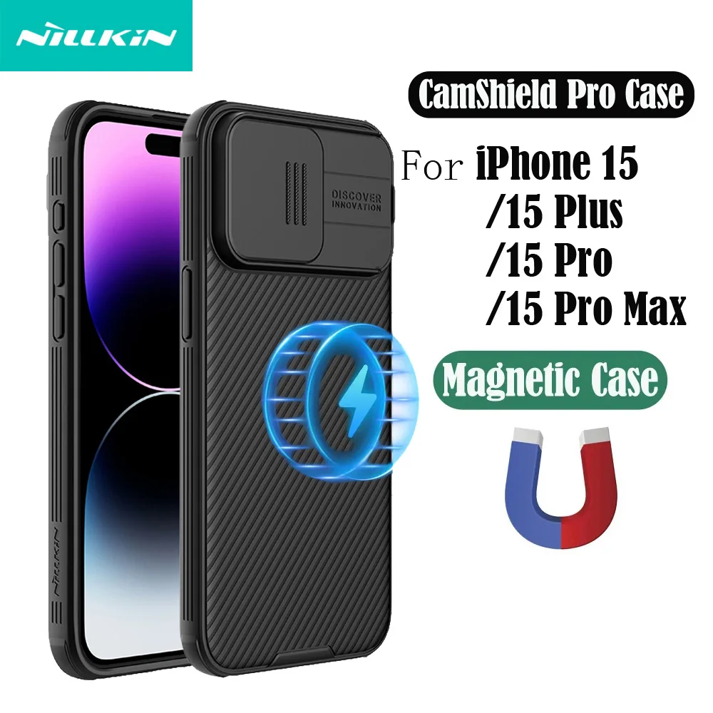 For iPhone 15 Pro /Pro Max Case For MagSafe NILLKIN CamShield Pro Magnetic Case With Slide Camera Cover For iPhone 15 /15 Plus