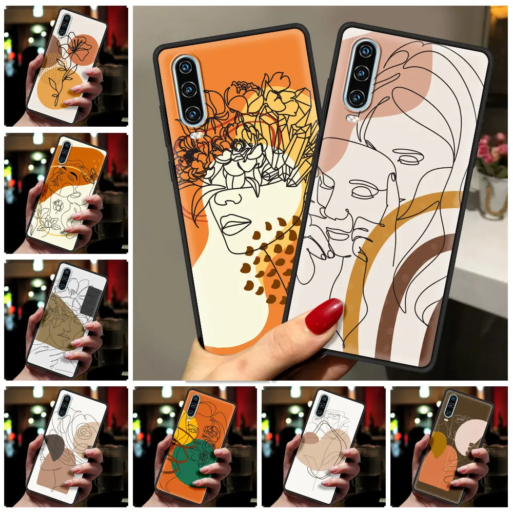 One Line Art Phone Case For Huawei P30 P40 Lite E P50 P20 Pro Y9 Y7 Y6 2019 P Smart 2021 Z Y6p Y7a Y9s Black Cover Silicone Soft