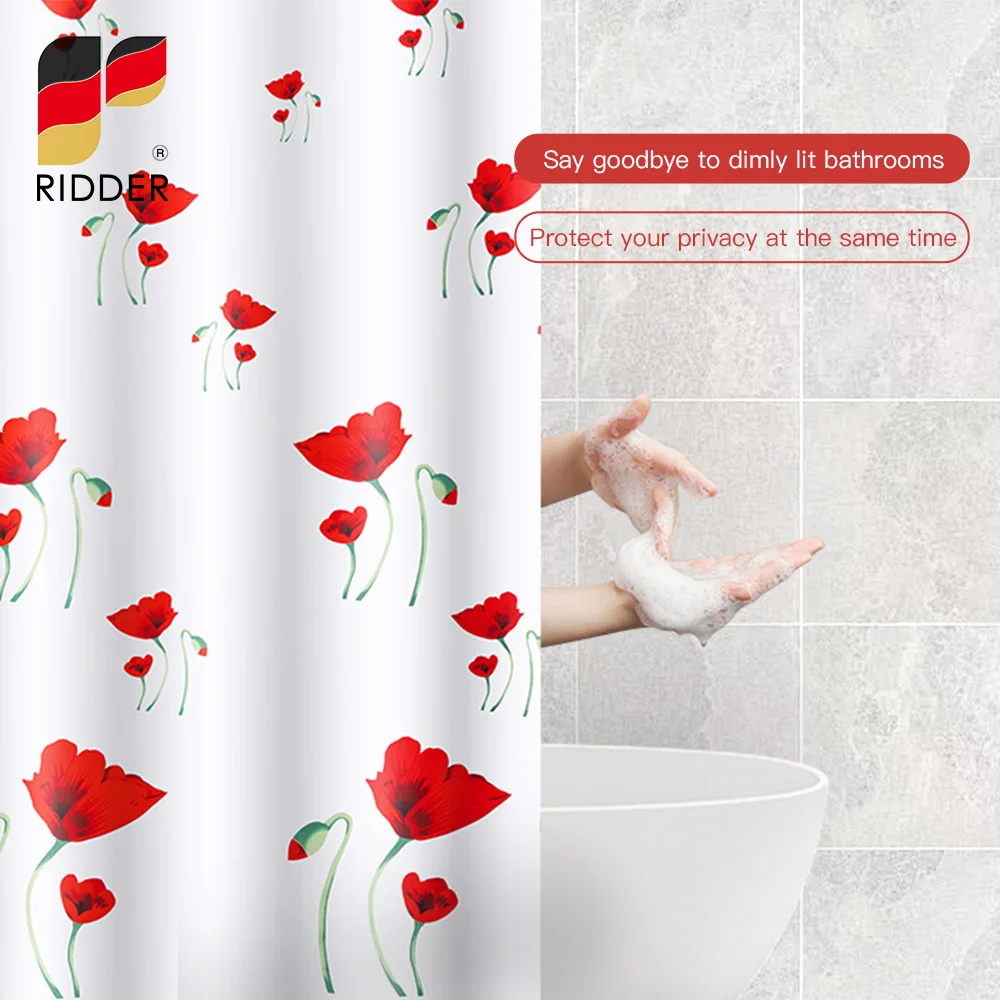 RIDDER Rose Shower Curtain Textile,Thicken Mildew Proof Durable Bathroom Screens Rust Proof Grommets for Bathroom Accessories