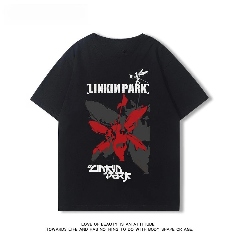 2025 منتج جديد تصميم لينكين بارك باند الطرفية قصيرة الأكمام تي شيرت الفتيان والفتيات فضفاض خمر روك نصف كم