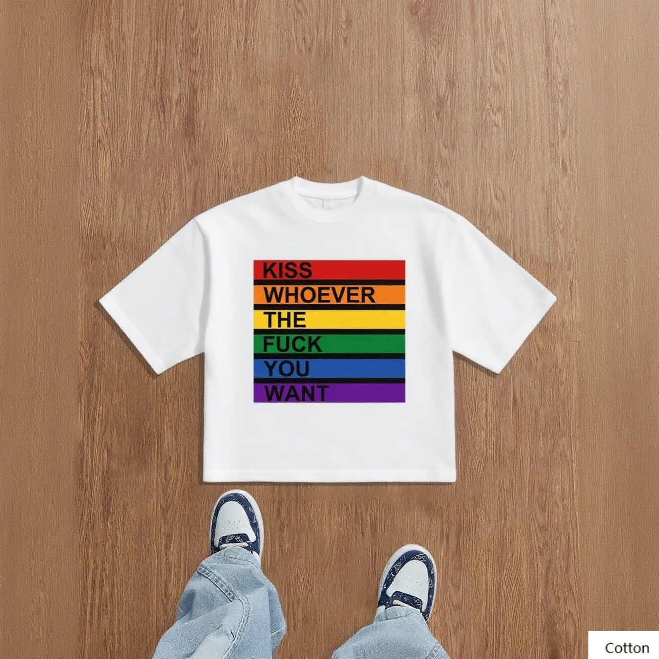 

Хлопковая футболка LGBTQ Pride с яркими радужными полосками и удаленным принтом слоган, отлично подходит для демонстрации футболки с поддержкой S-4XL