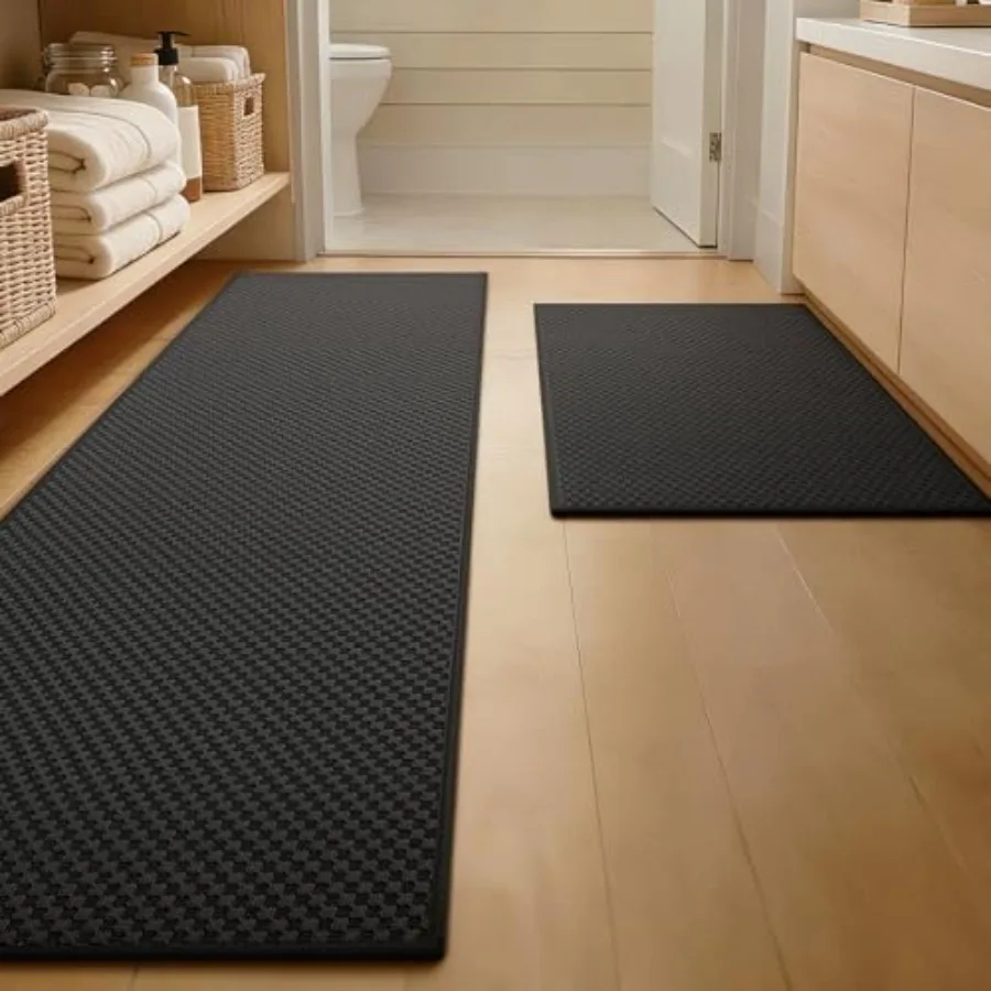 

Bathroom Rugs Sets 2 Piece Non Slip Washable, Absorbent Quick Dry Bath Mat Set, Weave Texture Low Profile Bath Rugs, Floor Mats