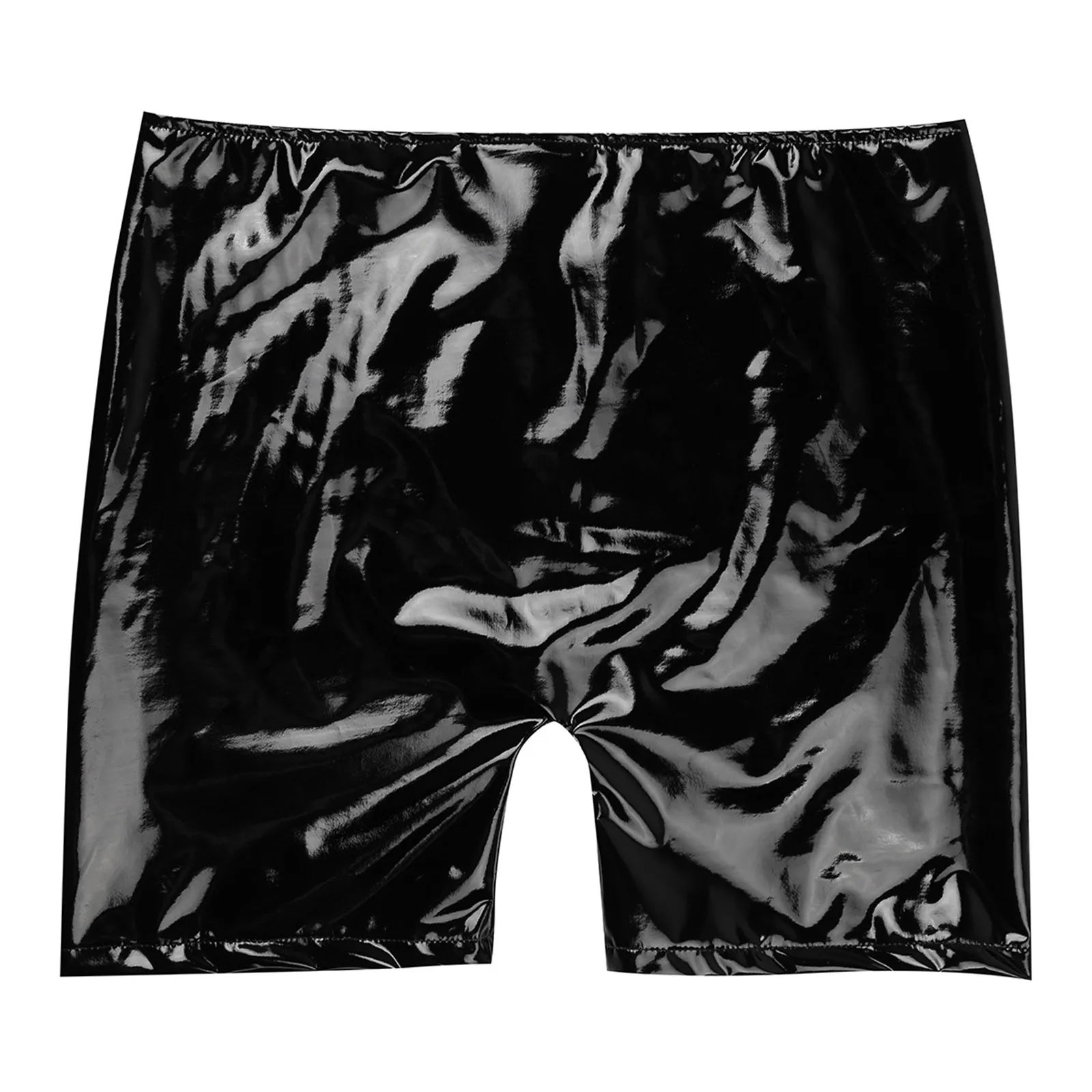 Mens Shiny Sexy Boxer Shorts Underwear Wetlook Patent Leather Open Penis Hole Shorts Short Pants Hommes Gay Men\'s Shorts