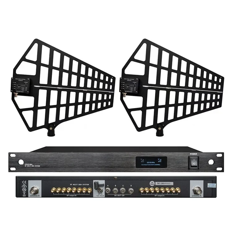 Sistema de micrófono inalámbrico UHF Sinbosen de 8 canales 500-950MHz 848S con antena y amplificador
