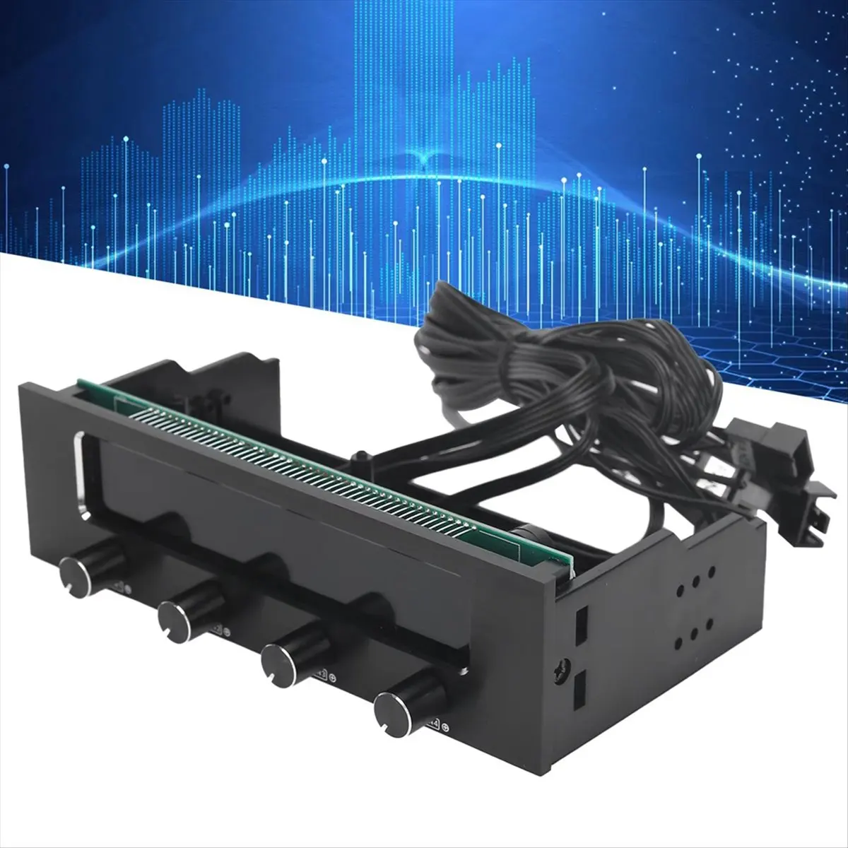 CPU Fan Controller Multifunctional CPU 4-Channel Front Panel with LCD Display for Desktop Computer