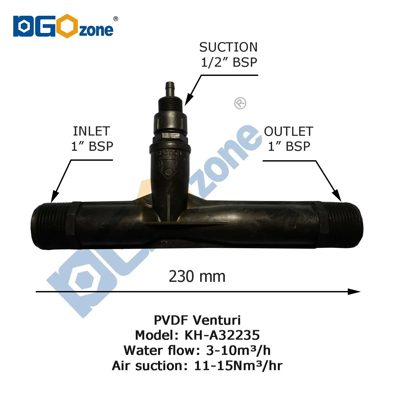 Inyector Venturi de 1 ", tubo mezclador, conector de riego de jardín, inyector de mezcla de Gas y líquido PVDF con válvula KH-A32235