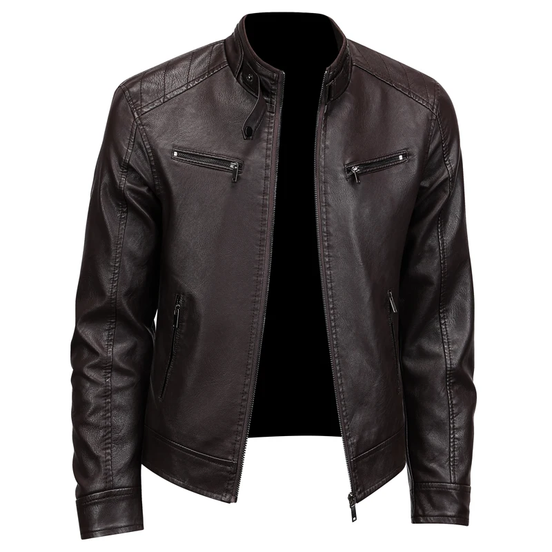 

Winter Leather Jackets Men's Leather Jacket Fashion Motorcycle Slim Fit PU Leather Stand Collar Jacket Mens Thin Fleece jackets