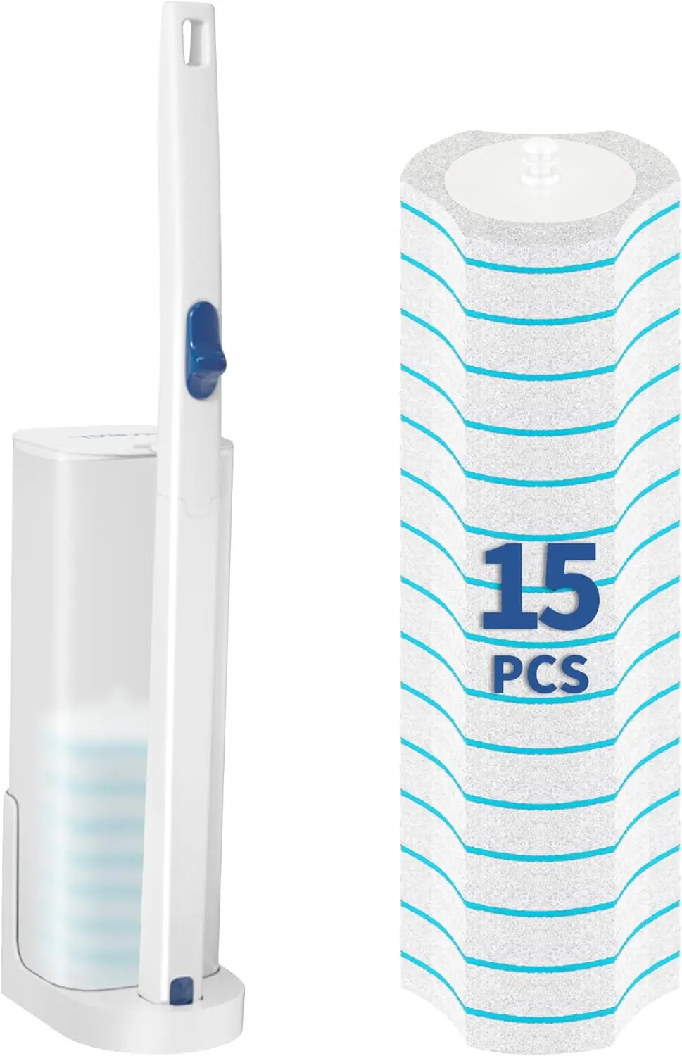 

Disposable Toilet Brush Set with 15 Refills, Toilet Bowl Cleaner Wand with Holder, Bathroom Cleaning Kit