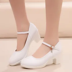 Platform Shoes Women Pumps 2021 Black White Dress Shoes Medium Heels Mary Jane Shoes Ladies Wedding Bride Chunky Heels sapatos