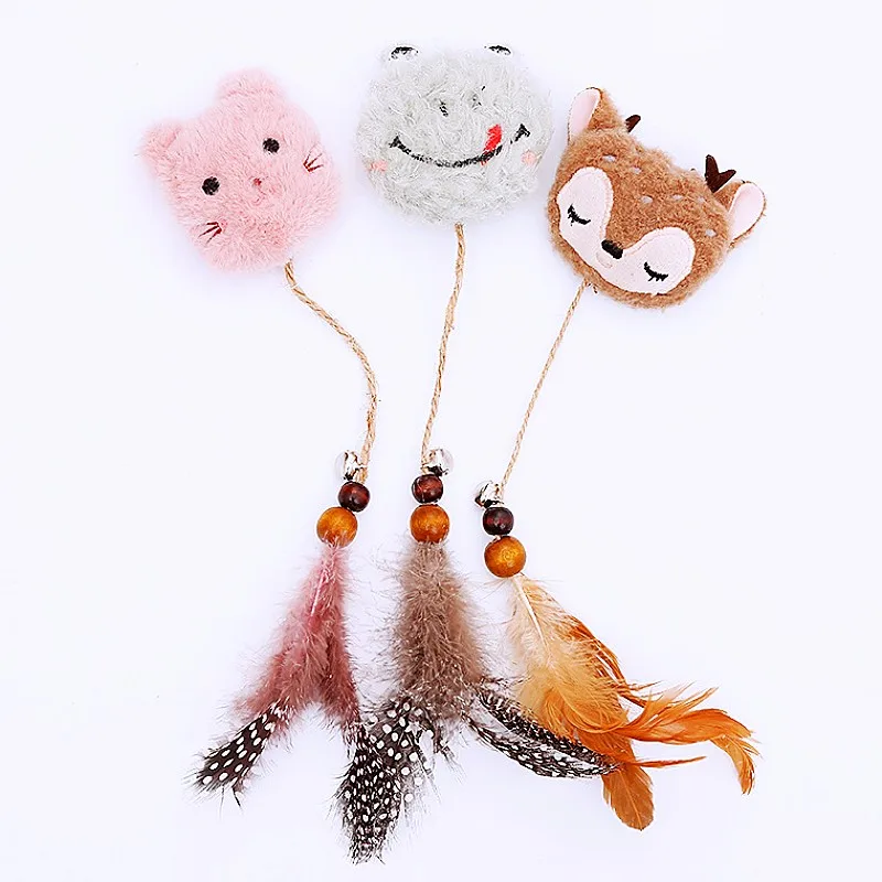 

Cat Toy Feather Teaser Cat Toys Interactive Cartoon Plush Toys for Cats Teasing Bite-resistant Cats Toy with Bell Pet Products