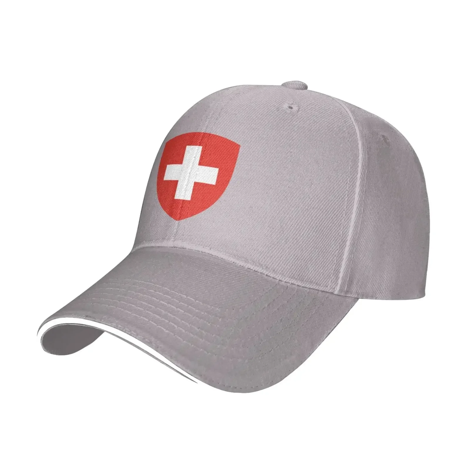 Coat of Arms of Switzerland Baseball Cap Men Women - Duck Tongue Classic Sandwich Hat Plain Gray