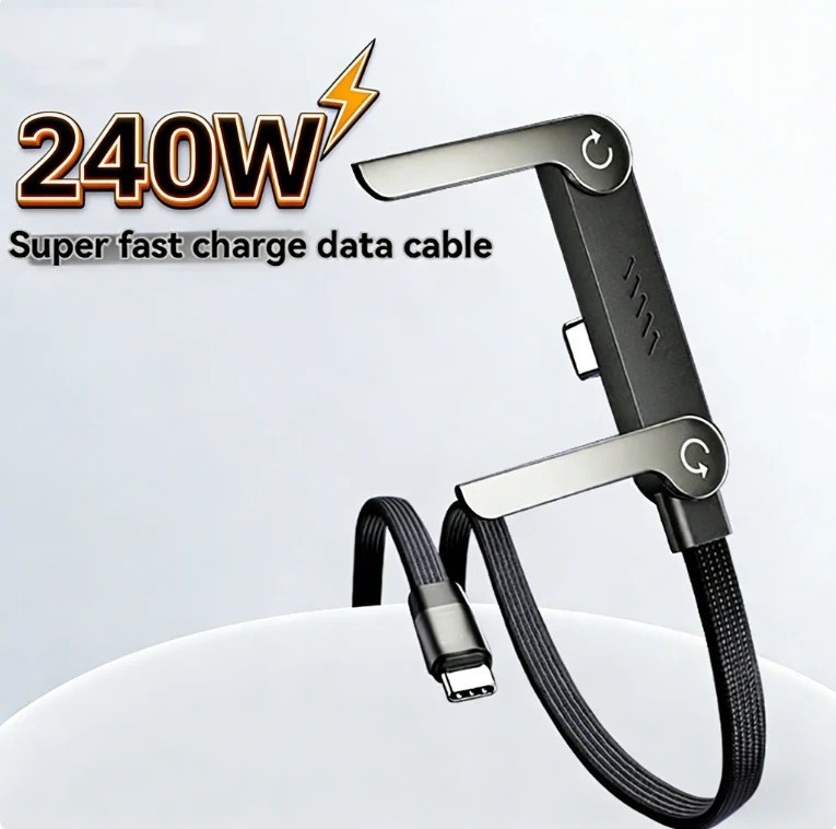 240W Elbow USB-C-Ladekabel, faltbarer Telefonständer, geflochtenes Nylon-Datenkabel für iPhone 17 16 Samsung Xiaomi Huawei