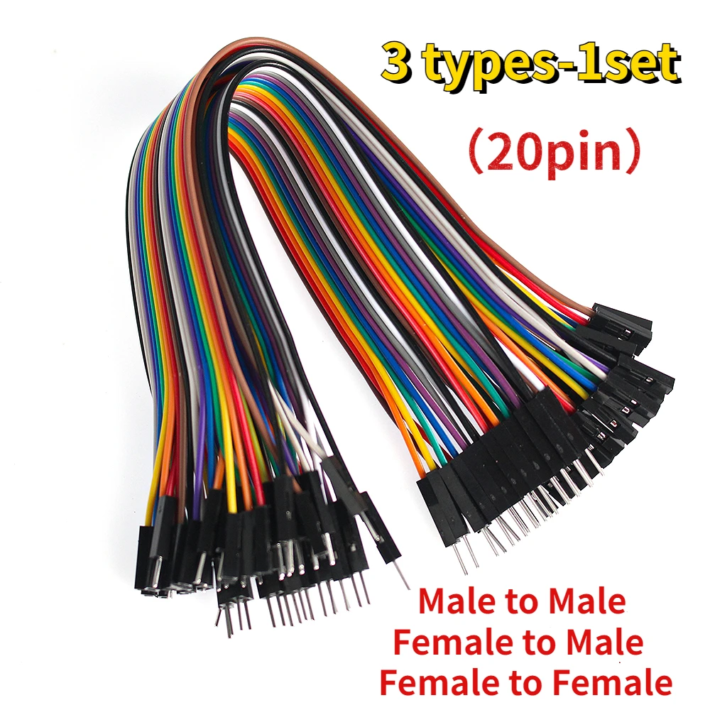 20-poliger Überbrückungsdraht, Dupont-Leitung, 20 cm Stecker auf Stecker + Buchse auf Stecker + Buchse auf Buchse, Dupont-Kabel, für Arduino DIY-Elektronik-Kit