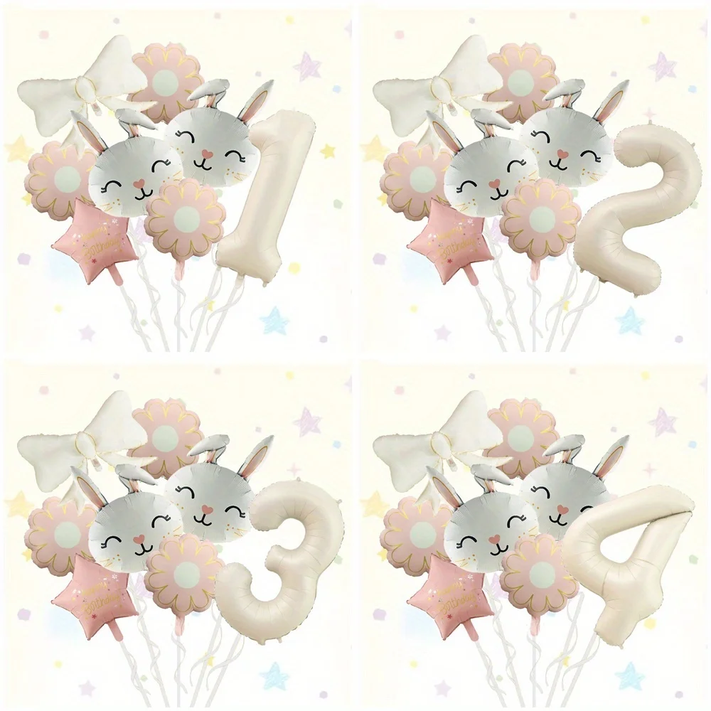 Dschungeltier-Hasen-förmiges Karotten-Gänseblümchen-Wolken-Set mit Nummerierten Aluminiumfolien-Ballons (1-9) Perfekt für Geburtstagsfeiern