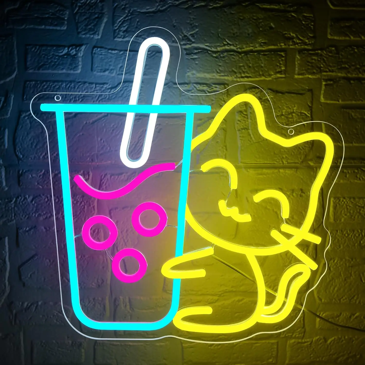 

Cat Boba Tea Неоновая вывеска с регулируемой яркостью Bubble Tea Светодиодная неоновая вывеска Настенный декор для кафе-бара Ресторан Кофе Десерт Магазин Спальня