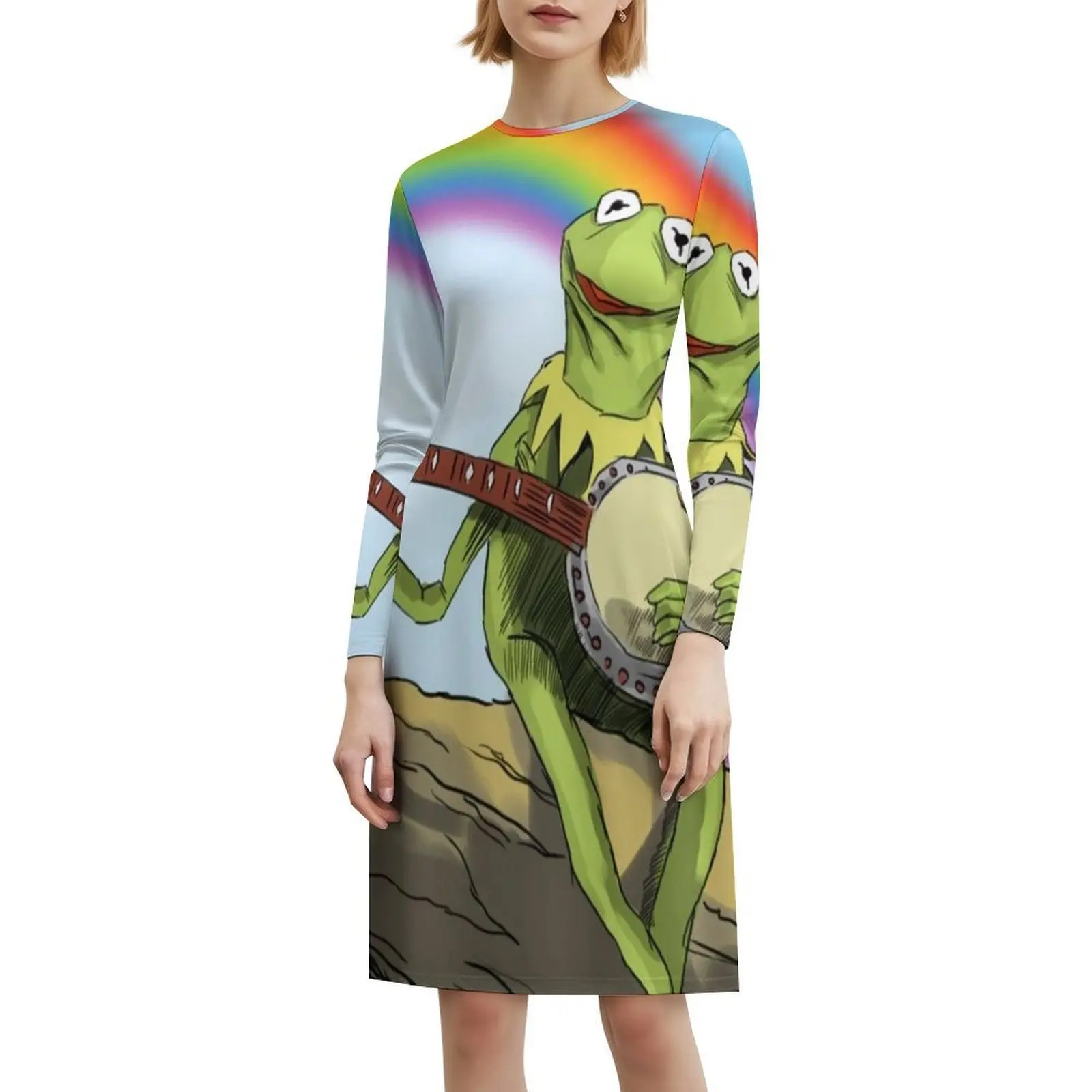 Vestido informal de estilo coreano The Rainbow 2 para mujer, vestidos sencillos de oficina para uso diario, The Animal Drummer Rainbow The Show Evening