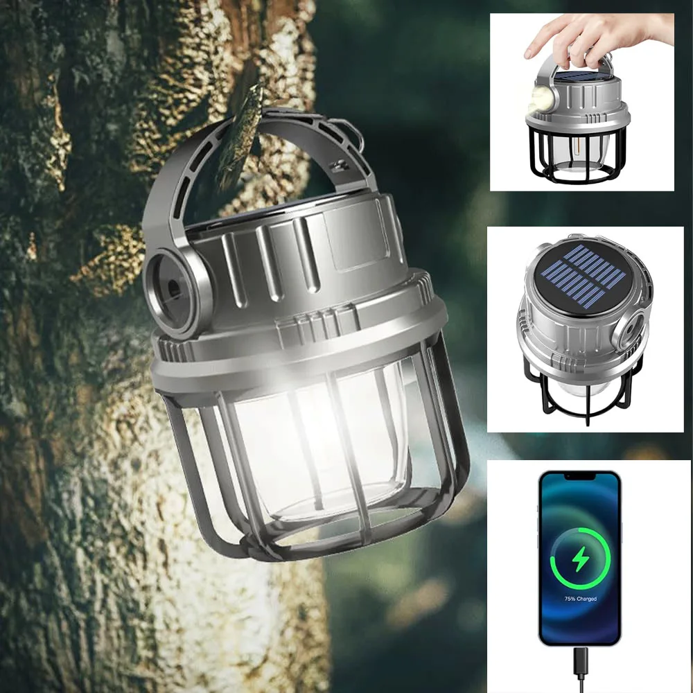 

Retro LED Solar Bulb Light Rechargeable Portable Lanterns Waterproof Camping Tent Lamp With Power Bank For Outdoor Emergency