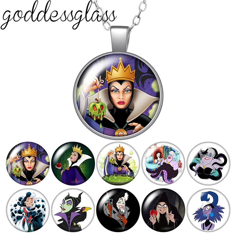 Disney Evil characters Evil Queen Vanessa Round Photo Glass cabochon silver plated/Bronze pendant necklace jewelry Gift