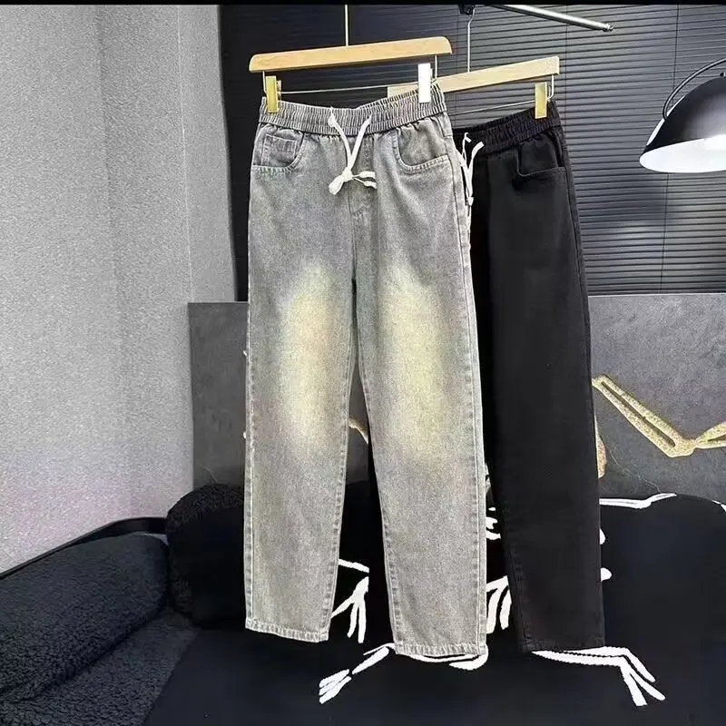 

Винтажные мужские джинсы из желтой глины, прямые, зауженные, повседневные, длинные брюки, универсальные, свободные, в стиле «девятка»