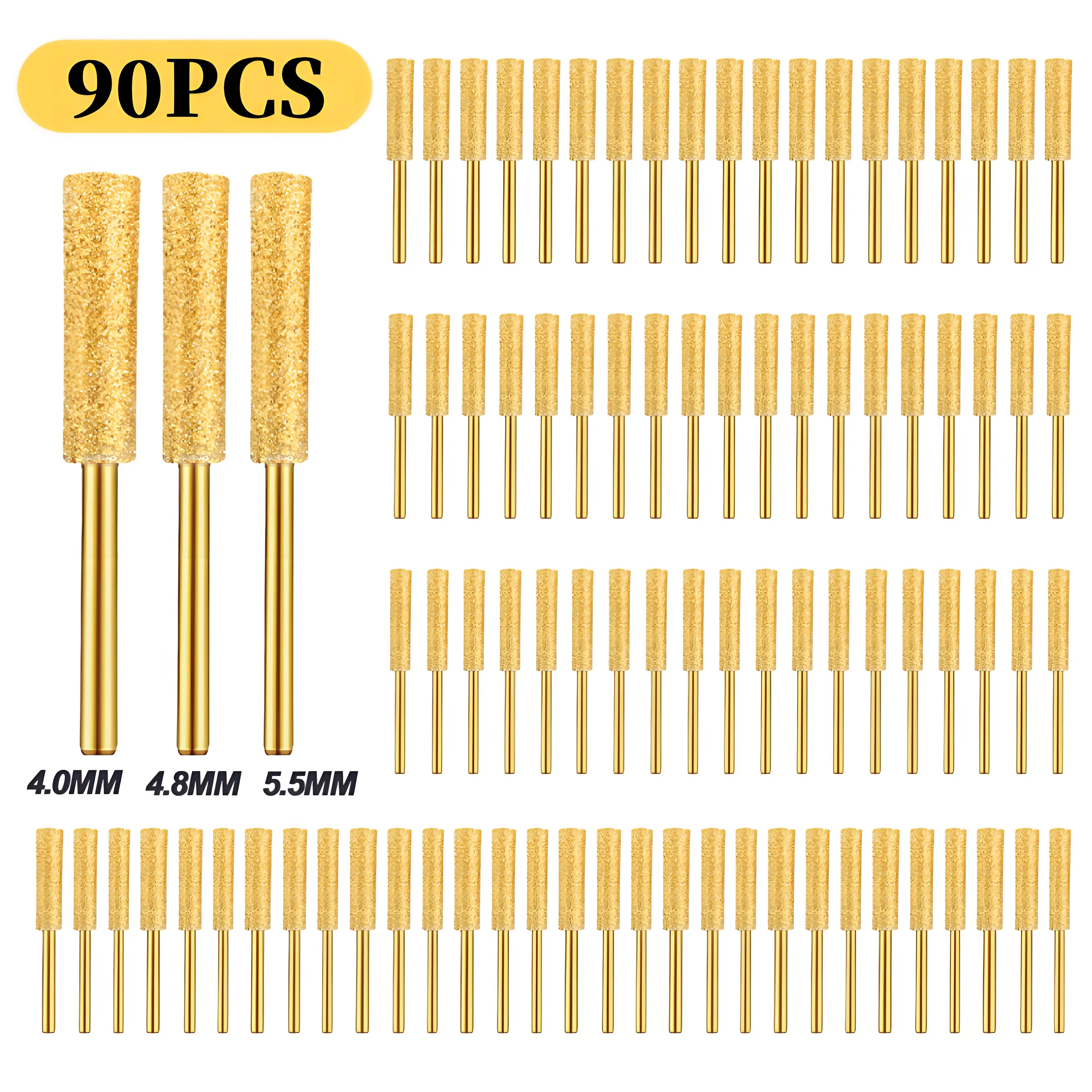 

90Pcs Diamond Chainsaw Sharpener High Hardness Plated Burr Stone File 4.0/4.8/5.5mm Abrasive Sharpening Tool for Metal Polishing