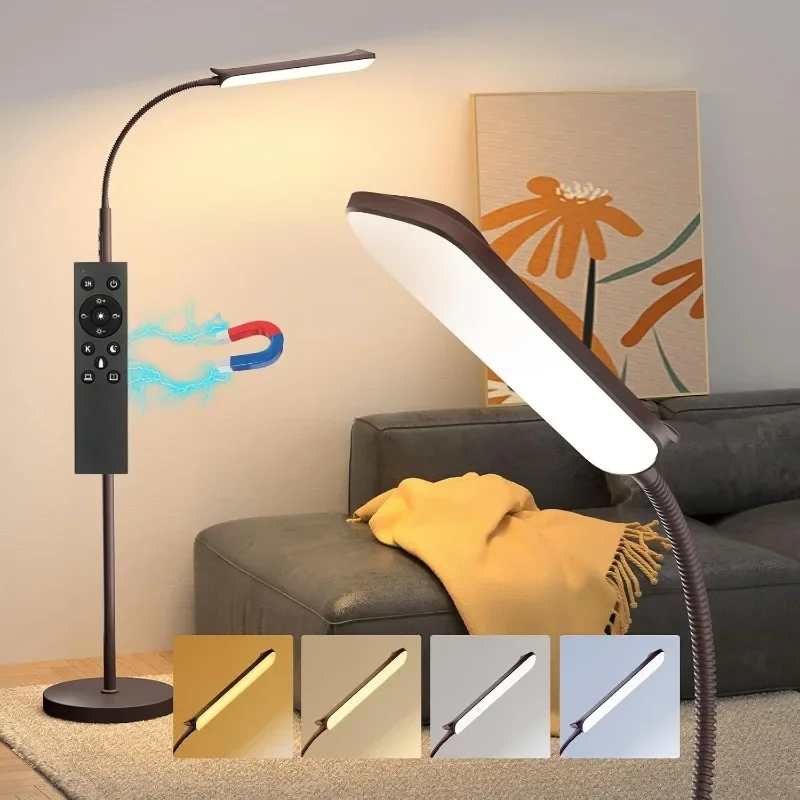 LED Floor Lamp, 18W Super Bright Floor Lamp for Living Room, Adjustable Stepless Colors & Brightness Gooseneck Standing Lamp