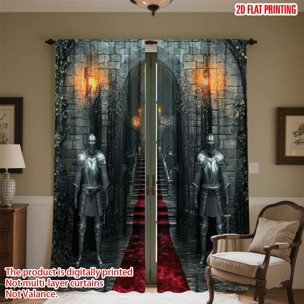 

2D flat printing 2pcs Drapes Medieval Castle Entrance Digital Printed Polyester Drapes Festive Curtains Use for Indoor