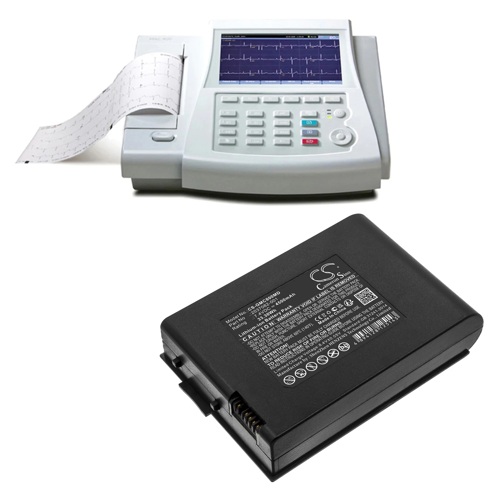 CameronSino Battery for GE ECG MAC 800 fits GE 2037082-001 2039944-001 M2823-O Medical Replacement battery 4500mAh/33.30Wh 7.40V