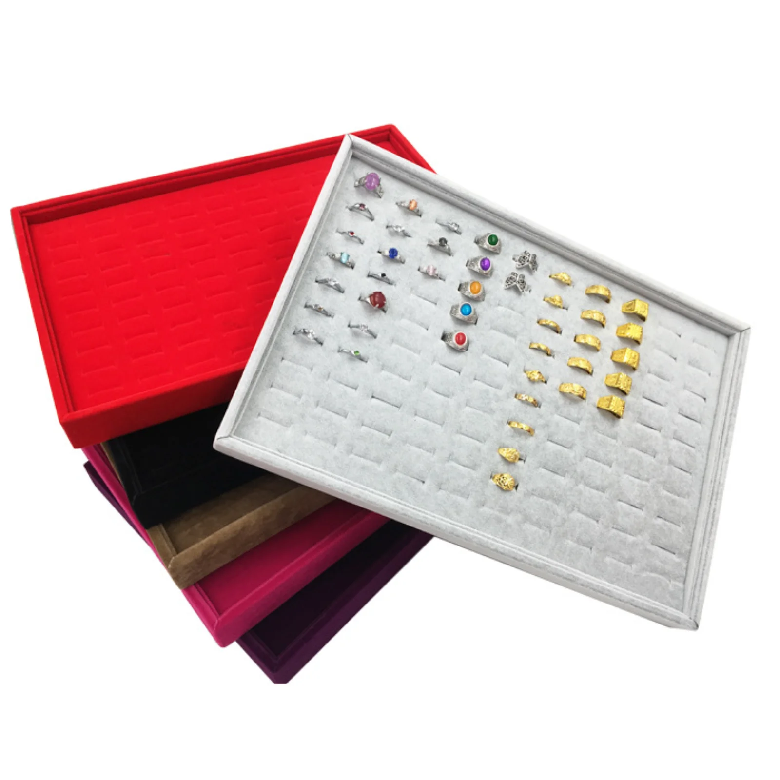 100 فتحات حلقة مخملية صينية العرض عرض المجوهرات المنظم حامل صينية القرط صندوق تخزين المنظمون عرض #1