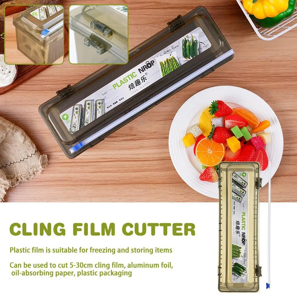 Cling film cutter Plastic Wrap Dispenser Fixing Foil Cling Film Cutter Food Wrap Plastic Sharp Dispenser Cutter Organizer New