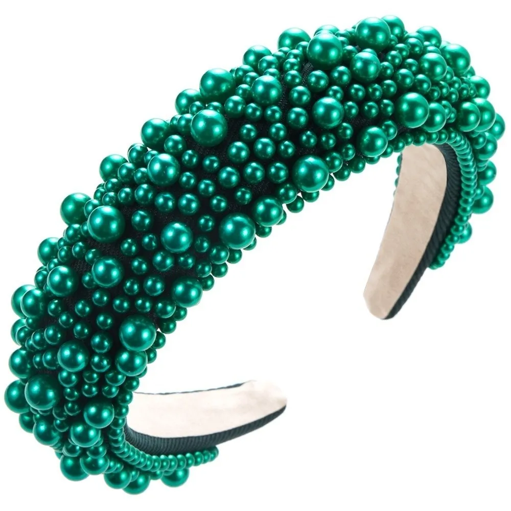 Luxury Women Headbands Baroque Pearls Head Hoop Multicolor Thick Sponge Padded Party Headpiece Hair Accessories