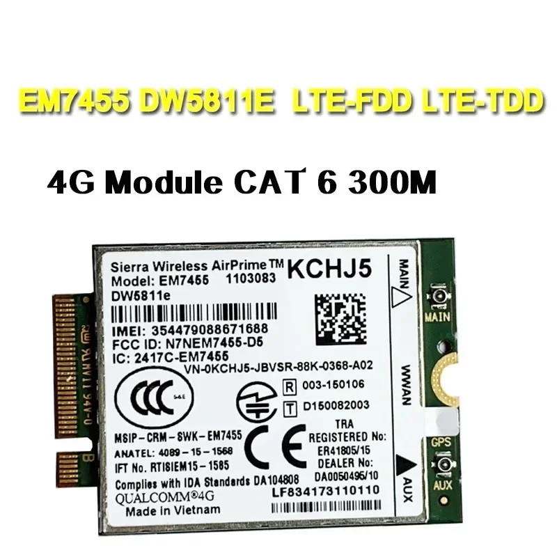 Módulo 4G Cartão 4G, e7270, E7455, DW5811E, FDD, TDD, LTE, CAT6, Gobi6000, Cartão de WLAN para E7270, E7470, E7370, E5570, E5470