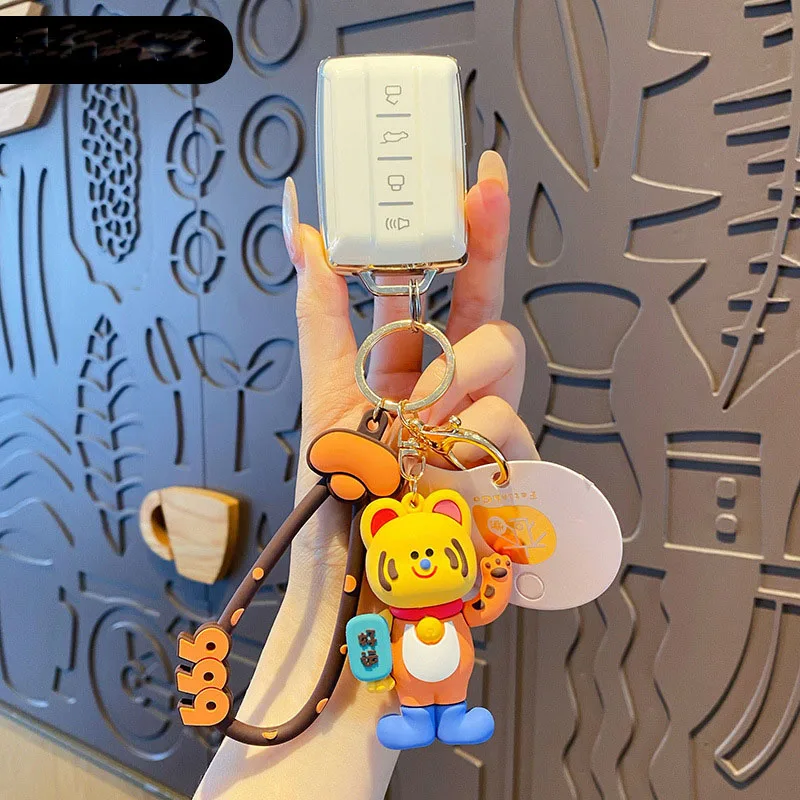 Cartoon Lucky Tiger Ingot Cat Doll Pendant Keychain Cute Feline Wealth Animal Backpack Car Accessories Key Chain for Women Child image 2