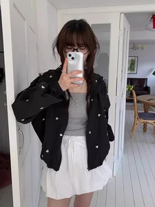 Chic Autumn New Sle Sweet Youthful Embroidered Heart Print Loose Casual Long Sve Sun Protection Windbreaker Jaet
