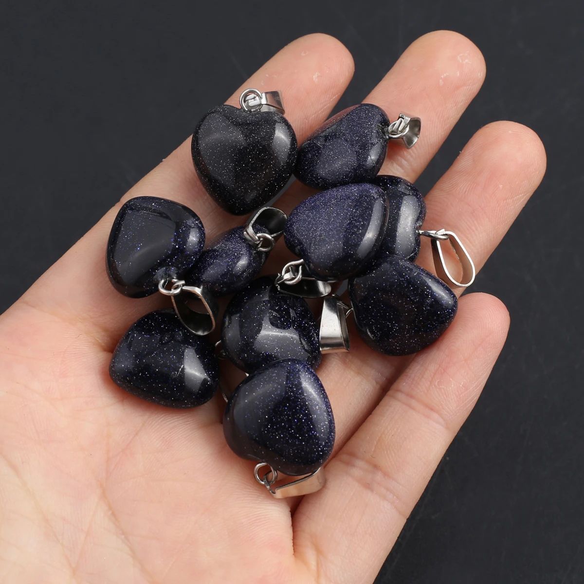 5pcs Natural Stone Pendant Heart Blue Sand Stone Healing Crystals Stone Charms For Jewelry Making DIY Necklaces 29x20mm/26x16mm