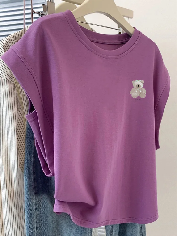 เสื้อยืดทรงหลวมสบายๆ ดีไซน์ฤดูร้อน ใส่ได้หลากหลาย ช่วยให้ดูผอมเพรียว ทันสมัย สีพื้น ป้องกันริ้วรอย ความยาวคลุมไหล่