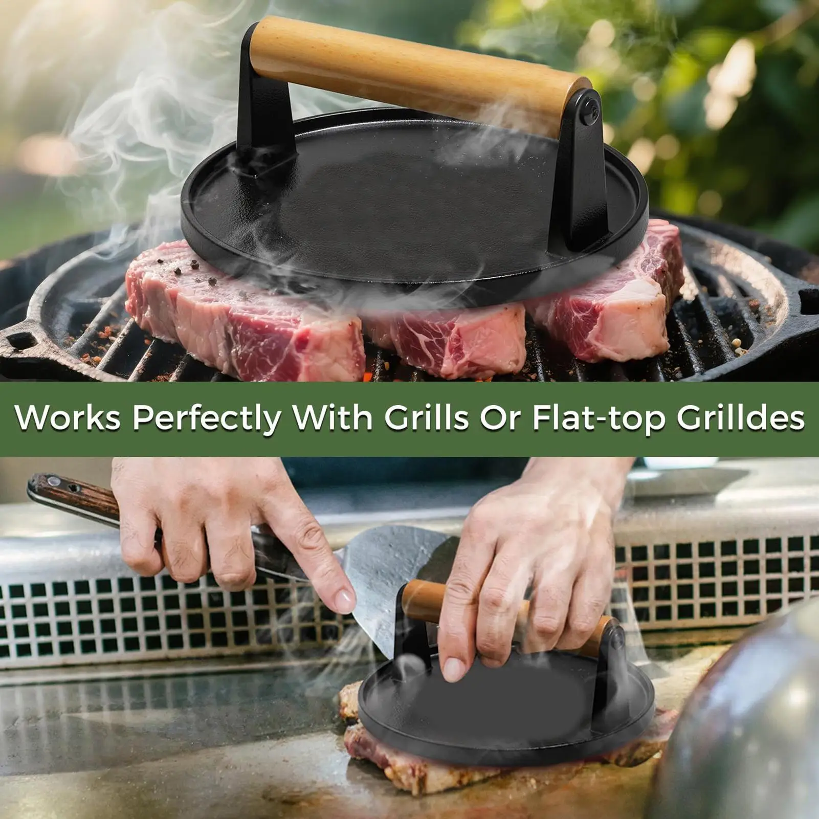 

Smash Burger Press Heavy-Duty Metal Hamburger Press Tool For Grill Flat Top Griddle Accessory Non-Slip For BBQs Yard Party