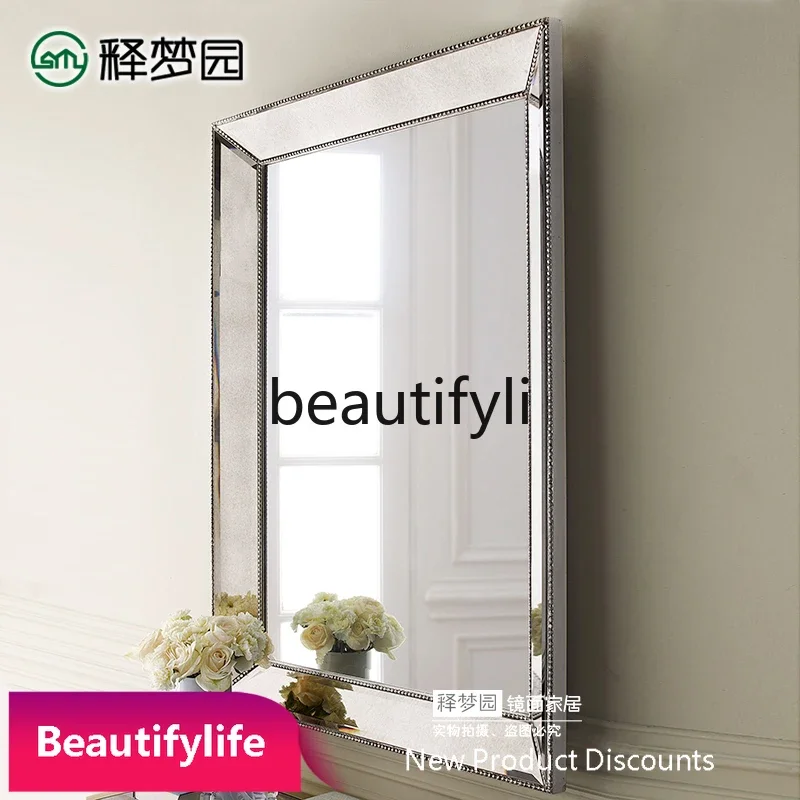 6239Neoclassical Decorative Mirror Entrance Background Wall Art Glass Wall-Mounted Mirror Makeup Mirror