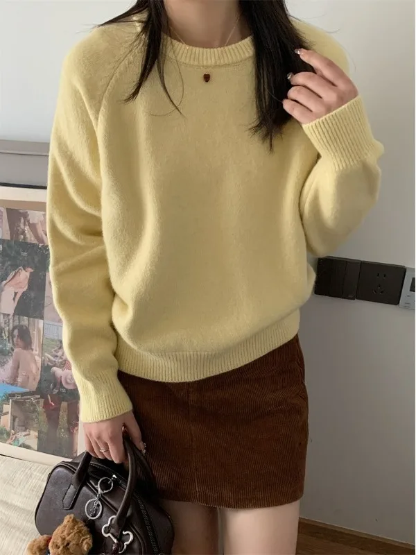 

Круглый пуловер ярких цветов, женский свободный длинный вязаный топ све, модная корейская одежда, осенне-зимняя одежда