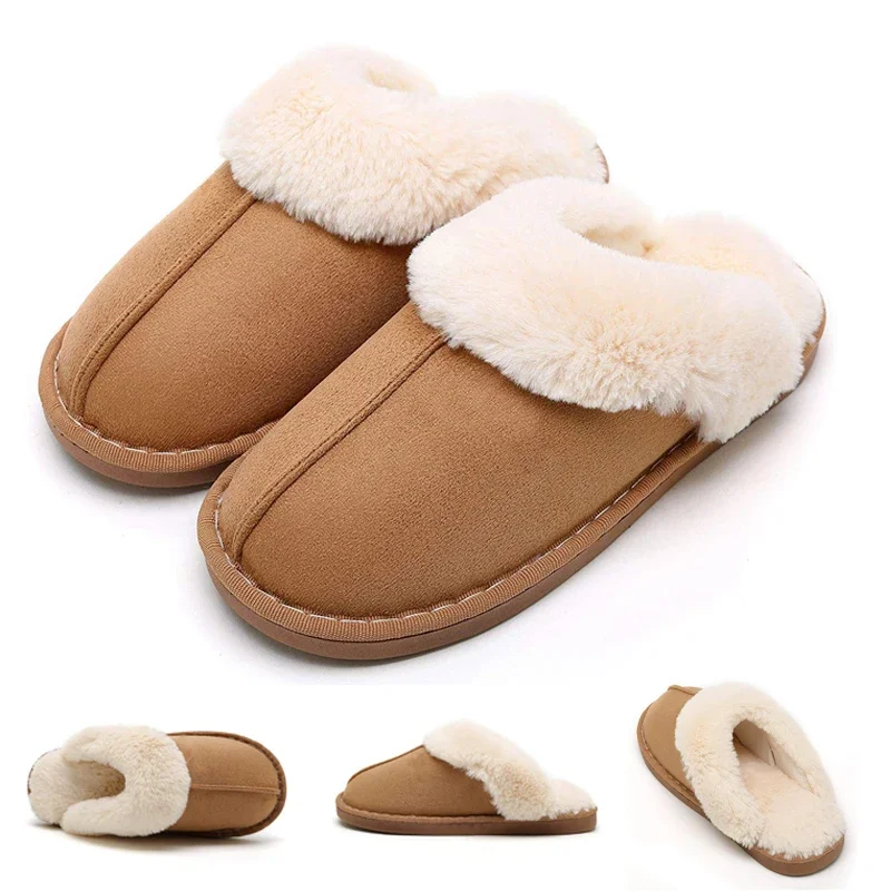 2024 Mens Slippers fur Winter Warm Home Girls Slippers Women Man Casual Luxury Faux Suede Plush Shoes Thicken Indoor 29 32 45