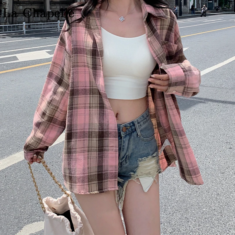 Red Plaid Shirt for Women Teen-girl Button Down Long Sleeve Collared Check Shirt Jacket Casual Fall Winter Christmas Outfit