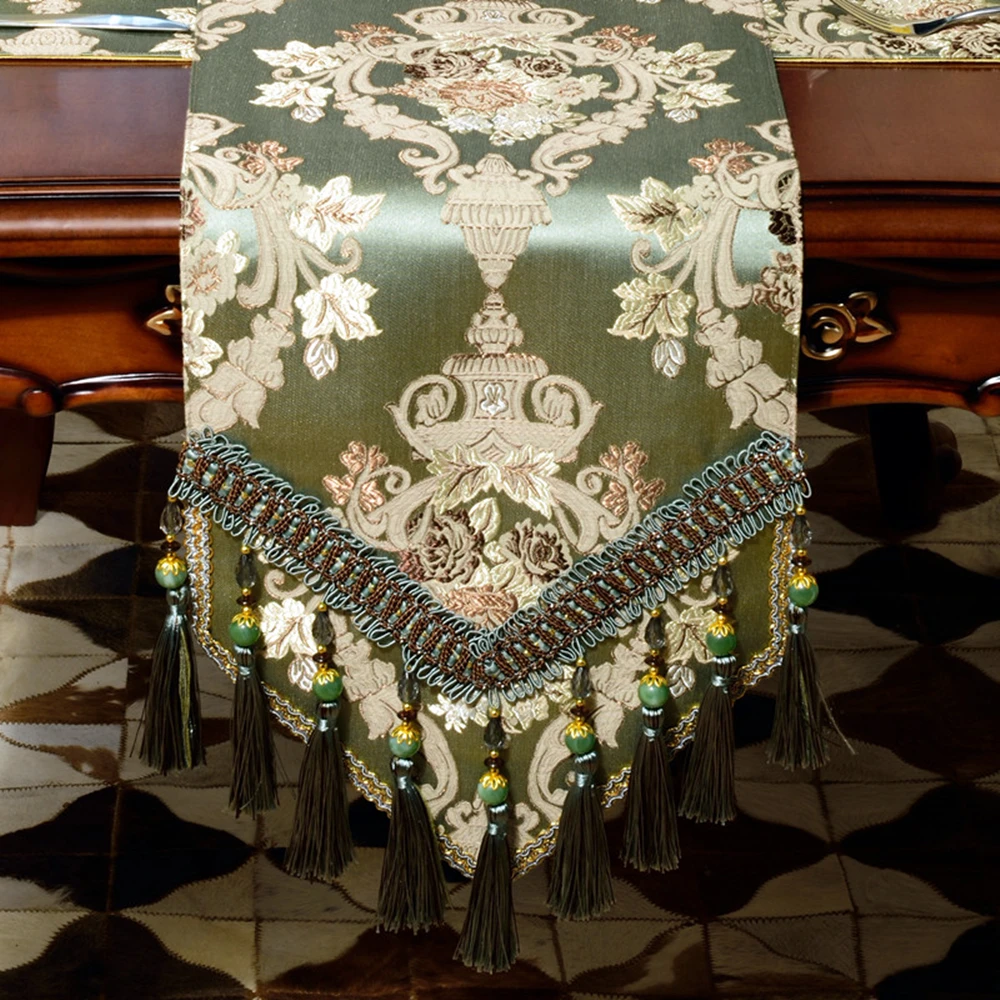 European Luxury Table Runner Exquisite Jacquard Embroider Table Flag High Quality Tablecloth Table Mat for Kitchen Dining HOME