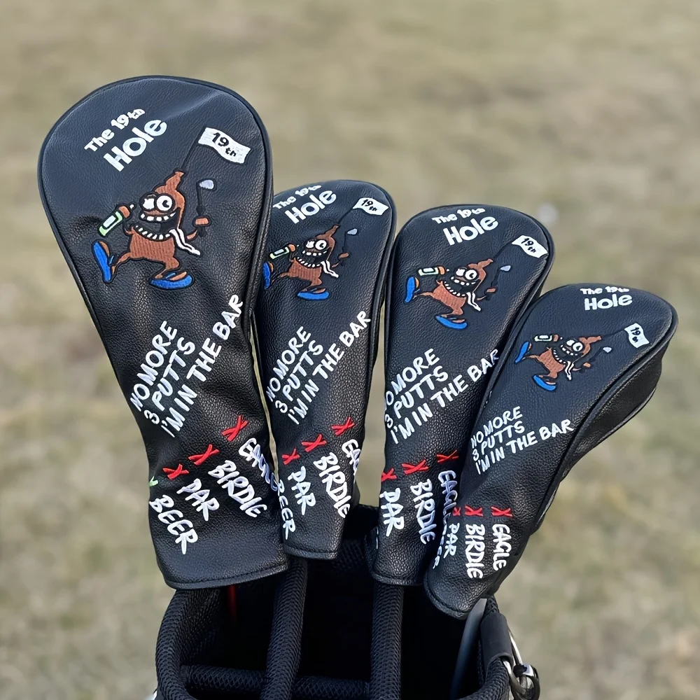 Couvre-têtes de golf à motif de pirate de dessin animé, 1 pièce/4 pièces, matériau PU avec doublure douce, anti-poussière et durable, convient aux clubs de driver, de fairway et hybrides