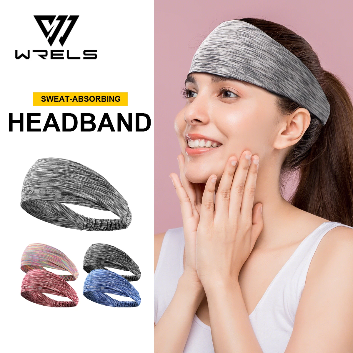 WRELS Sport Elastic Headbands Non-Slip Sweatband Hairband Running Yogo Sweat-absorbent Breathable Running Anti-Sweat Headband