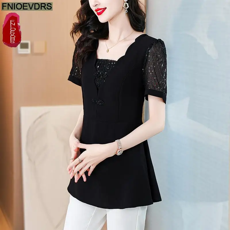 M-5XL 2024 Spring Summer Ruffles Lace Peplum Tops Women Basic Wear Office Lady Work Black Elegant Button Shirts Blouses