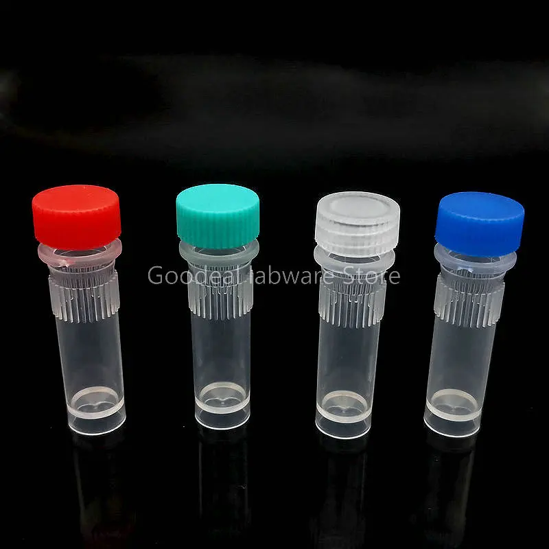 500pcs/lot Lab 1ml PP Cryovial Tubes with silicone gasket thread Cap（Color Random）, Freezing Tubes without Scale，Sample vial