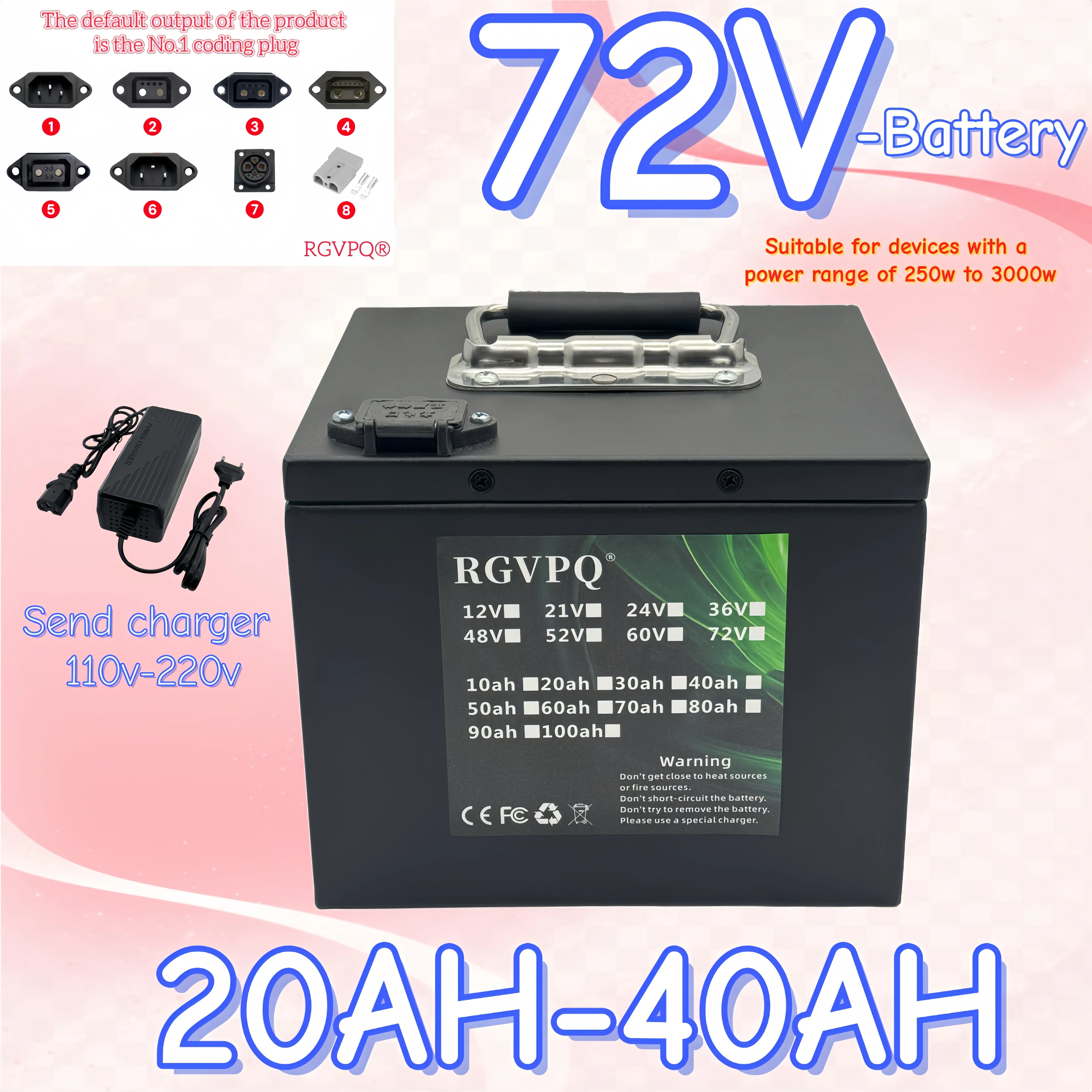 

Air transportation, 18650 lithium battery, 72V40AH, built-in BMS40AH, suitable for motors below 3000
