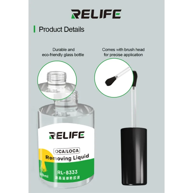 

RELIFE RL-8333 20 мл средство для удаления клея с ЖК-экраном, смягчающее BGA PCB IC Chip, твердый клей, инструменты для очистки клея OCA и средства для удаления клея